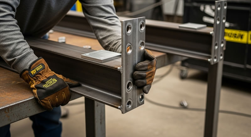 Alineacion de placa para conexion apernada en viga de acero en Bogotá, Colombia. Montajes, Ingeniería y Construcción. MIC SAS. Alineacion de placa para conexion apernada en viga de acero en Bogotá, Colombia. Montajes, Ingeniería y Construcción. MIC SAS.