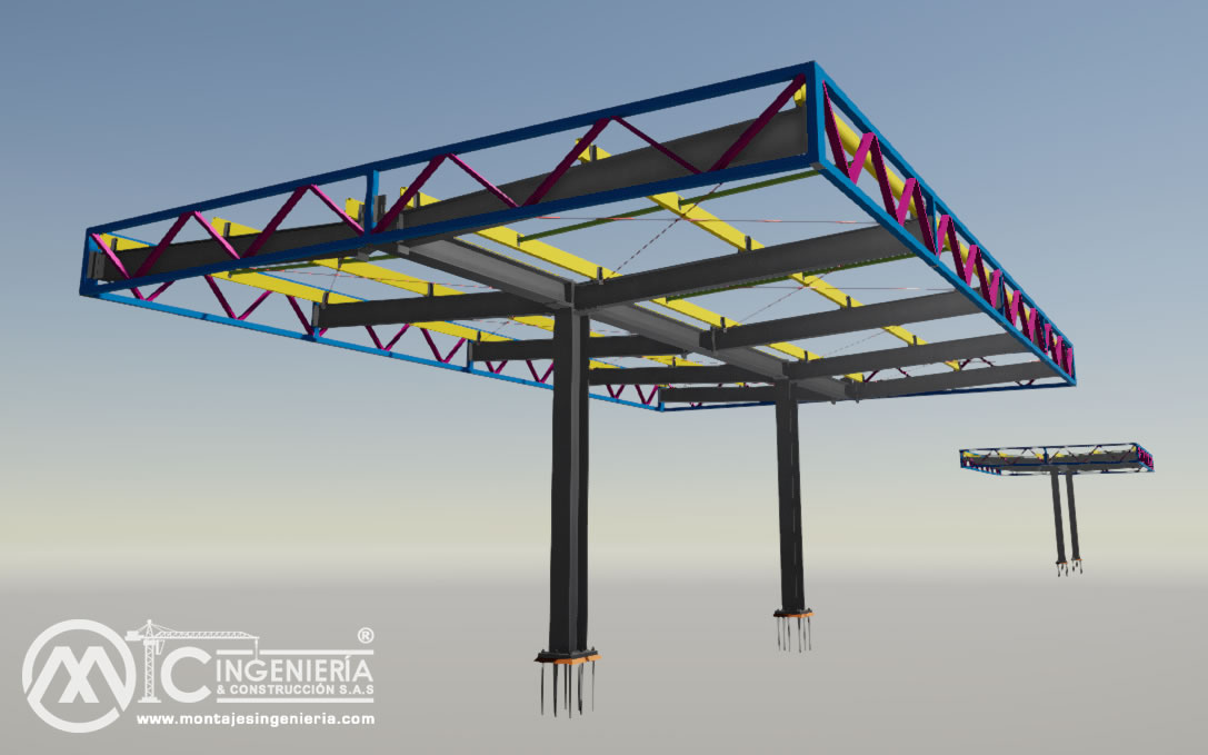 Diseño estructural, fabricación y montaje de canopys y pérgolas metálicas en Bogotá, Colombia. Montajes, Ingeniería y Construcción. MIC SAS.