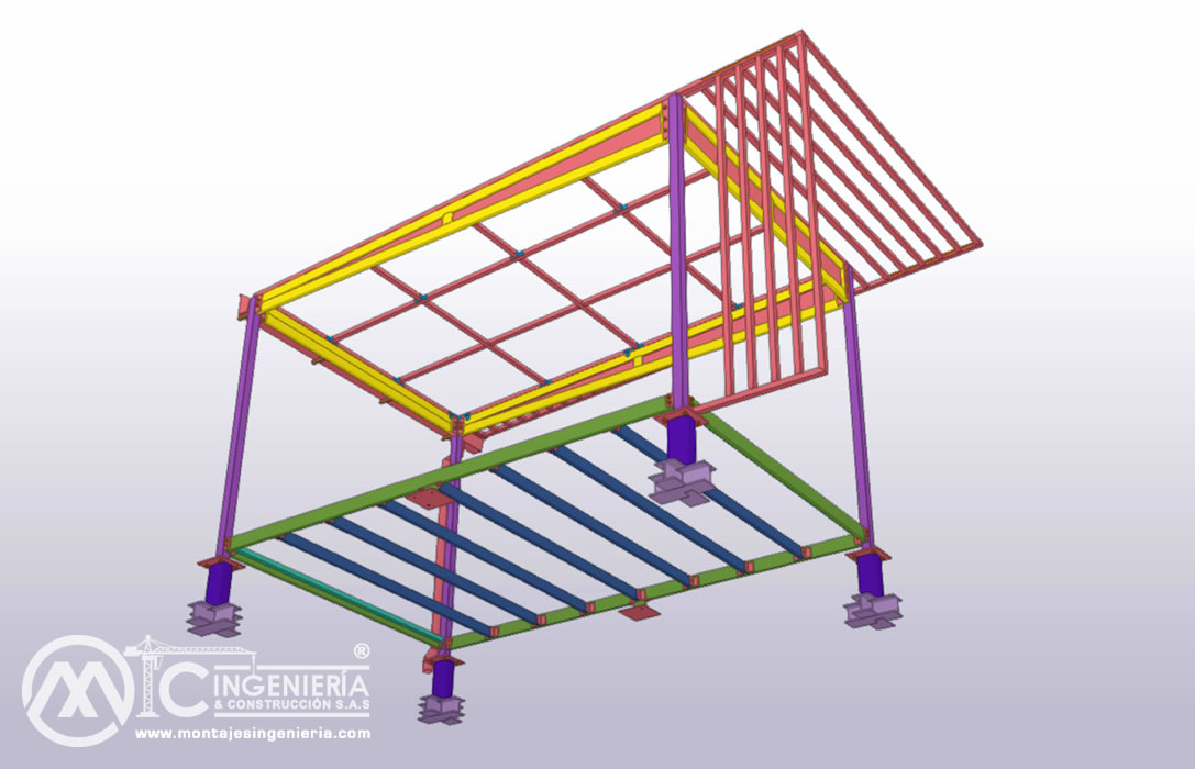 Diseño estructural y montaje industrial de pérgolas y casetas metálicas en Bogotá, Colombia. Montajes, Ingeniería y Construcción. MIC SAS.