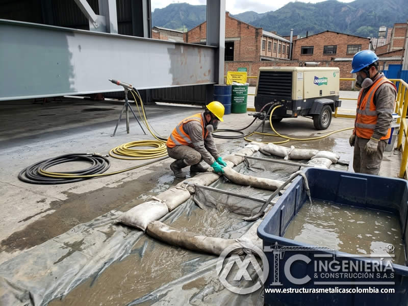 Control de escorrentía y aguas residuales generadas por chorro abrasivo cerca de zonas sensibles en Bogotá, Colombia. Montajes, Ingeniería y Construcción. MIC SAS. Control de escorrentía y aguas residuales generadas por chorro abrasivo cerca de zonas sensibles en Bogotá, Colombia. Montajes, Ingeniería y Construcción. MIC SAS.