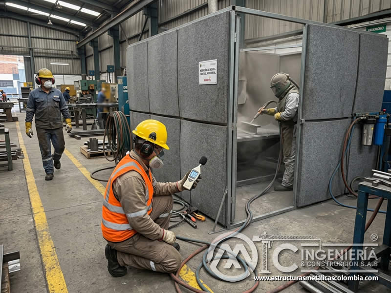 Control de ruido en sandblasting con barreras acústicas y medición de niveles sonoros en Bogotá, Colombia. Montajes, Ingeniería y Construcción. MIC SAS. Control de ruido en sandblasting con barreras acústicas y medición de niveles sonoros en Bogotá, Colombia. Montajes, Ingeniería y Construcción. MIC SAS.