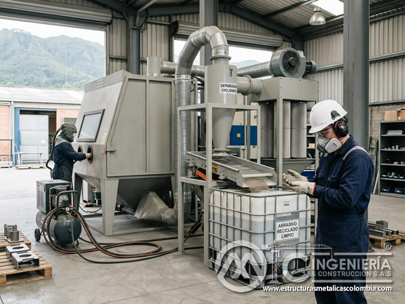 Sistema de recuperación de chorro abrasivo para clasificar y reutilizar abrasivo reciclado en Bogotá, Colombia. Montajes, Ingeniería y Construcción. MIC SAS. Sistema de recuperación de chorro abrasivo para clasificar y reutilizar abrasivo reciclado en Bogotá, Colombia. Montajes, Ingeniería y Construcción. MIC SAS.