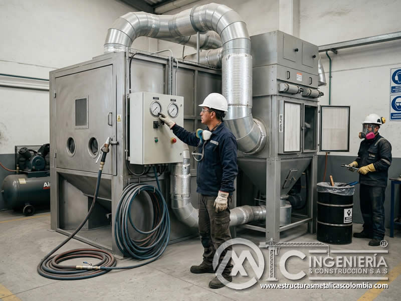 Ventilación y cabina de sandblasting con filtros para controlar polvo y emisiones en Bogotá, Colombia. Montajes, Ingeniería y Construcción. MIC SAS. Ventilación y cabina de sandblasting con filtros para controlar polvo y emisiones en Bogotá, Colombia. Montajes, Ingeniería y Construcción. MIC SAS.